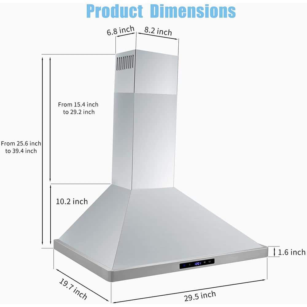 Flynama 30 in 700 CFM Wall Mount Conveitible Range Hood in Silver with 3Speed Stove Vent