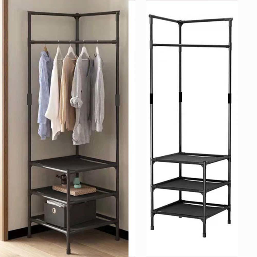 Floor-standing Corner Coat Rack Multi-function Floor Standing Clothes Hanger Racks Removable Metal Clothing Storage Shelf