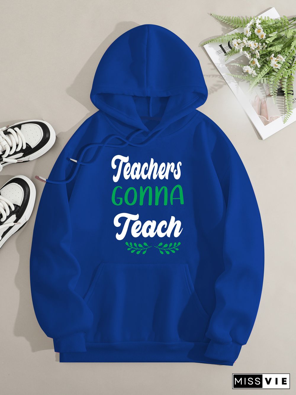 Printed on front Kangaroo Pocket Hoodie Long Sleeve for Women Pattern teacher gonna teacher