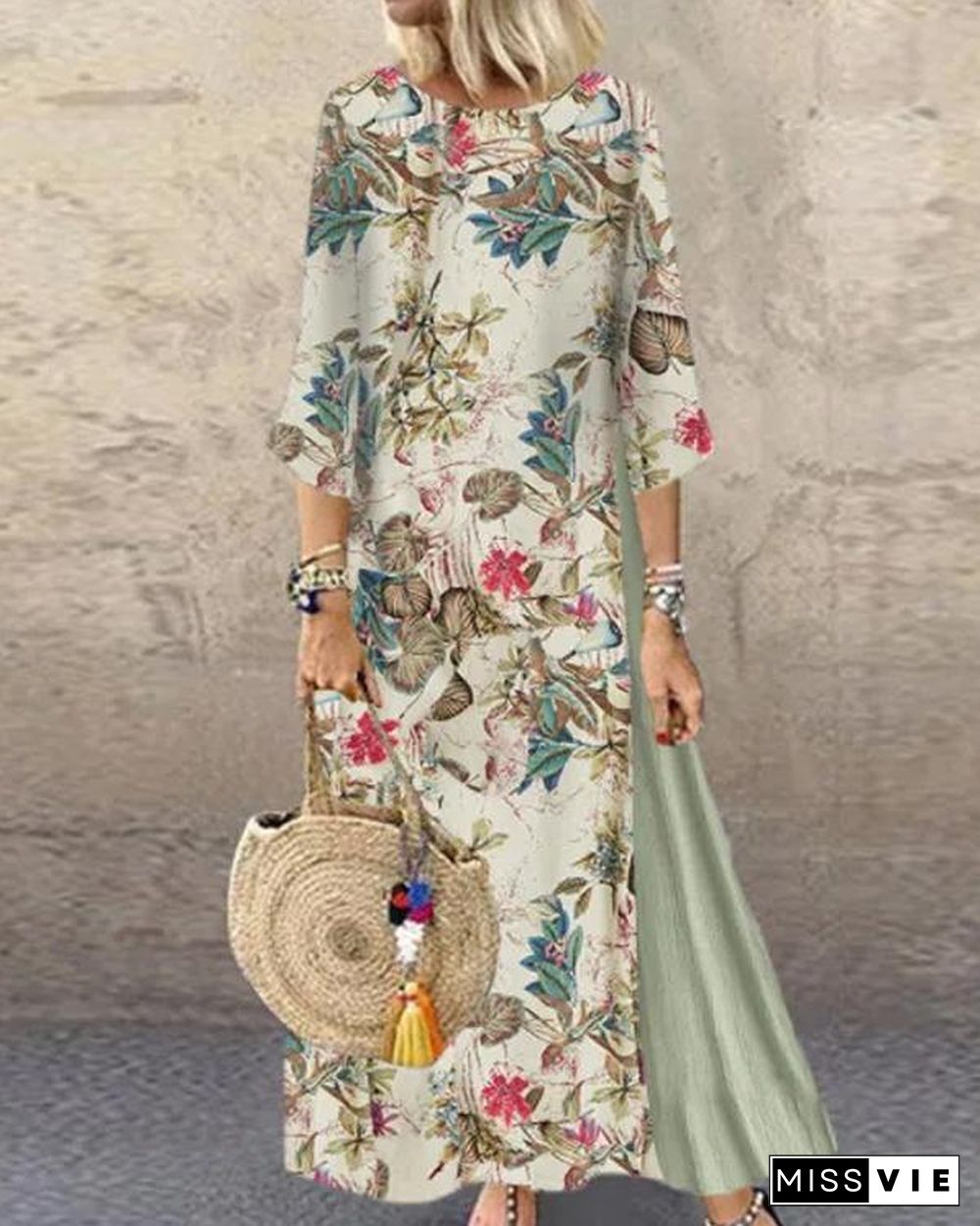 Retro Floral High Split Maxi Dress