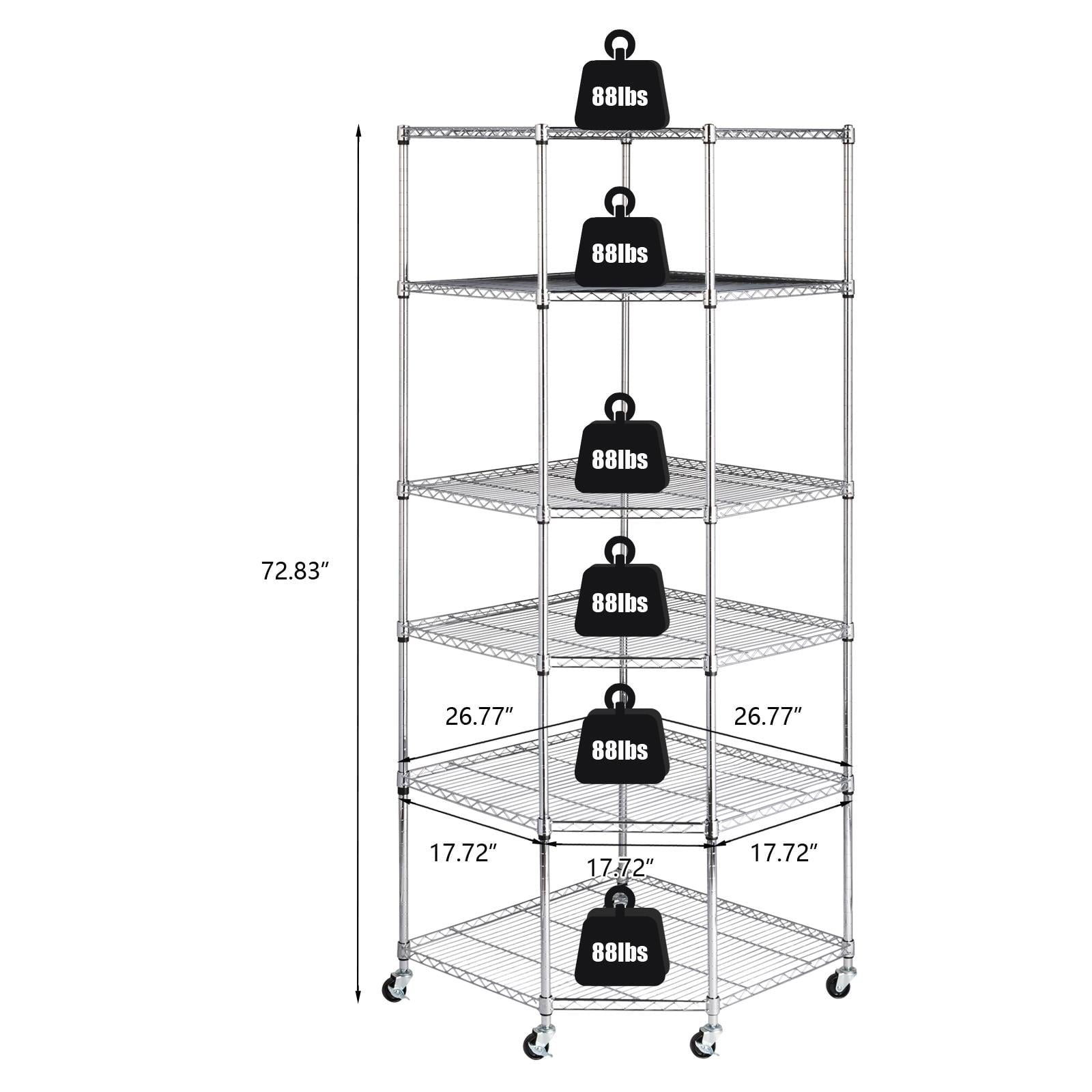 Zimtown 6 Tire Heavy Duty Wire Garage Storage Rack, Steel Corner Shelving with Wheels, Silver