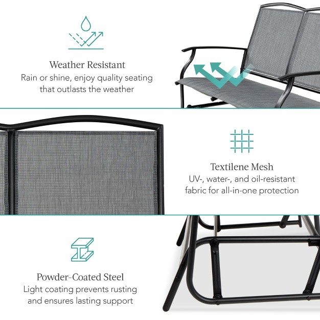 Best Choice Products 2 person Outdoor Swing Glider Steel Patio Loveseat Bench Rocker W Armrests