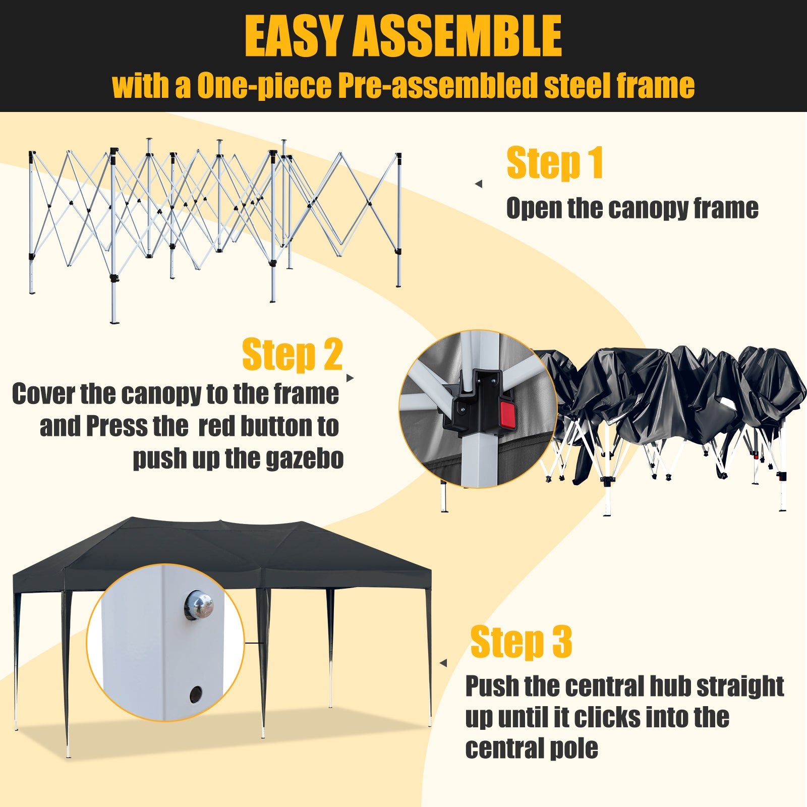 AVAWING 10 x 20 Pop Up Canopy with Sturdy Frame, Folding Patio Canopies Height Adjustable, Anti-UV & Waterproof Outdoor Canopy Tent with Portable Carry Bag for Parties, Commercial