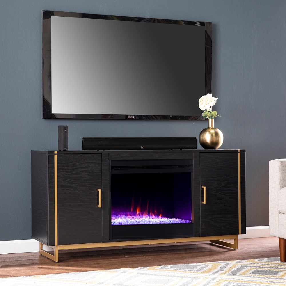 SEI Furniture Beachler Sleek Black Wood Grain Color Changing Fireplace TV Stand for TV's up to 52\