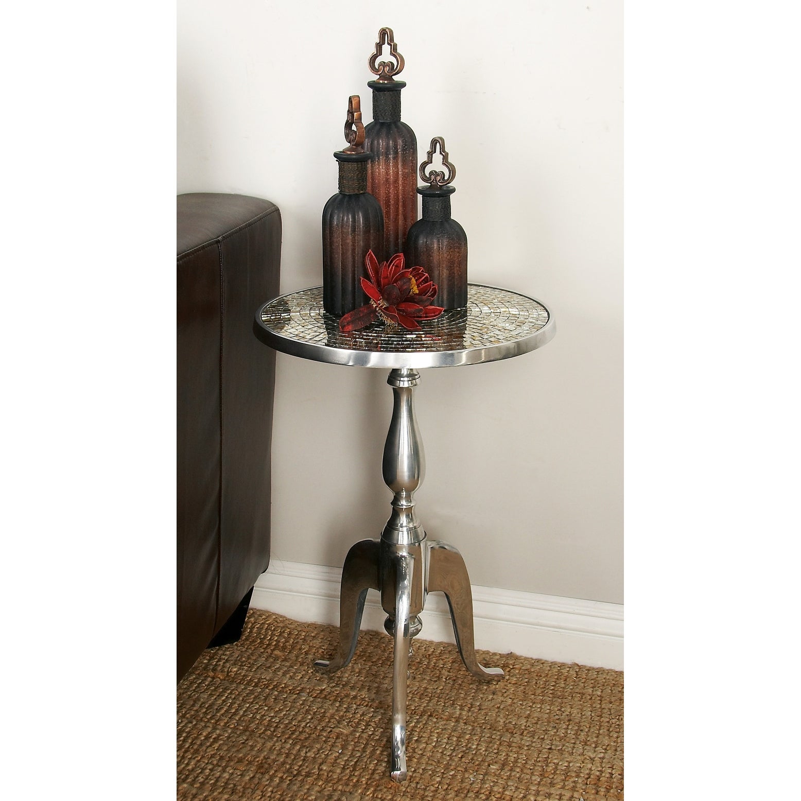 Silver Aluminum Natural Accent Table 22 x 14 x 14