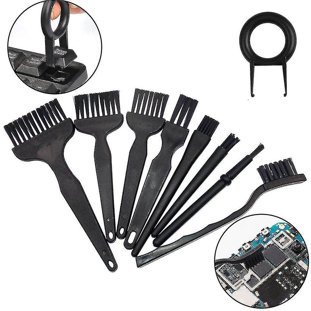 Handle Anti Static Brushes， Portable Nylon Cleaning Brushes And Tweezers Keyboard Puller Wooden Brush Wiping Cloth Computer Keyboard Cleaning Brush Ki