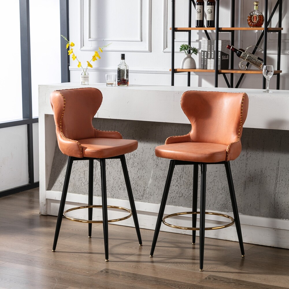 Swivel Leathaire Fabric Bar Stool Chair with Metal Legs  Set of 2