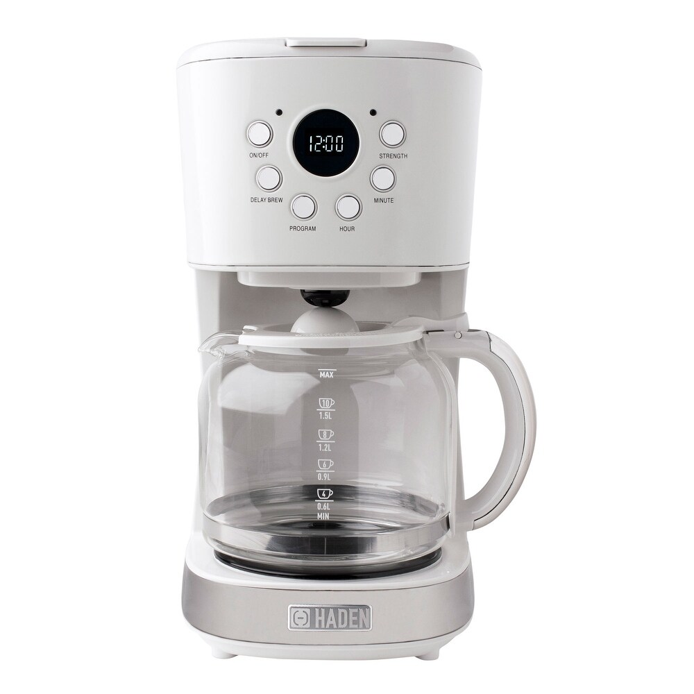 Haden Retro Style 12 Cup Programmable Home Coffee Maker Machine w/ Carafe  Putty