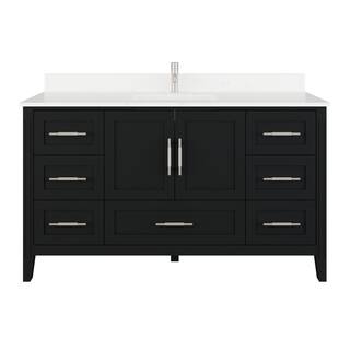 ART BATHE Houston 60 in. W x 22 in. D Bath Vanity in Espresso Diamond Quartz Top with White Sink Power Bar and Drawer Organizer HU60ES