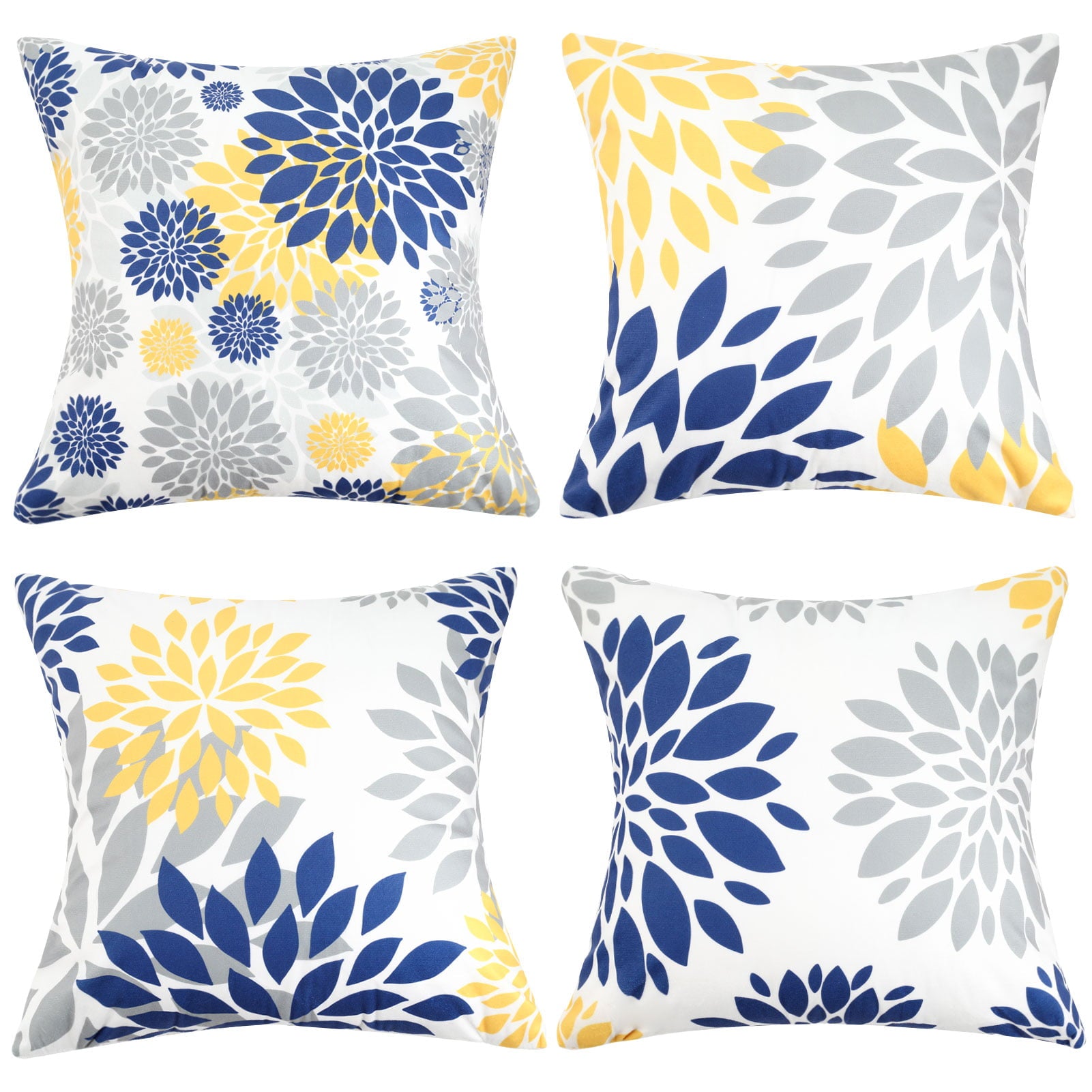 Throw Pillow Covers 18x18 Set of 4 Decorative Throw Pillow Case Cushion Cover Velvet Modern Cozy Square Cushion Case Set for Couch Living Room Farmhouse Outdoor Home Decoration(Yellow Flower Pattern)