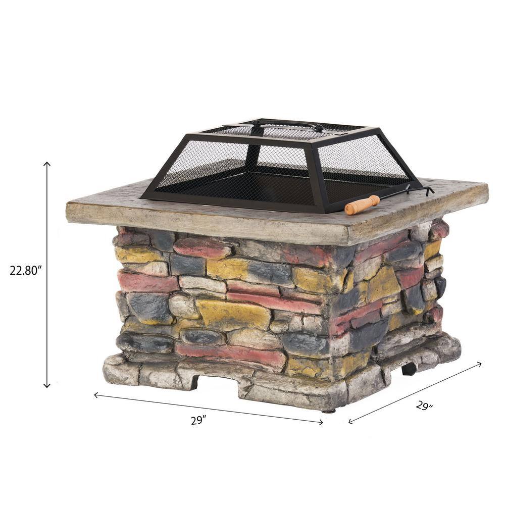 Noble House Corporal 28.50 in. x 22.20 in. Square Natural Stone Fire Pit 2555