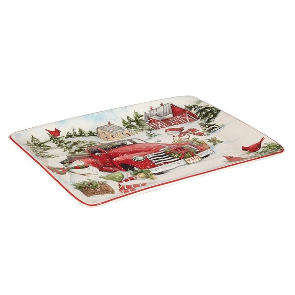 Certified International Red Truck Snowman Rectangular Platter，16 X 12