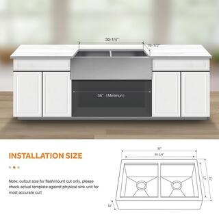 Glacier Bay Professional 33 in Farmhouse ApronFront 16G Double Bowl Workstation Stainless Steel Kitchen Sink with Spring Neck Faucet FSU1ZAS3321A0SA