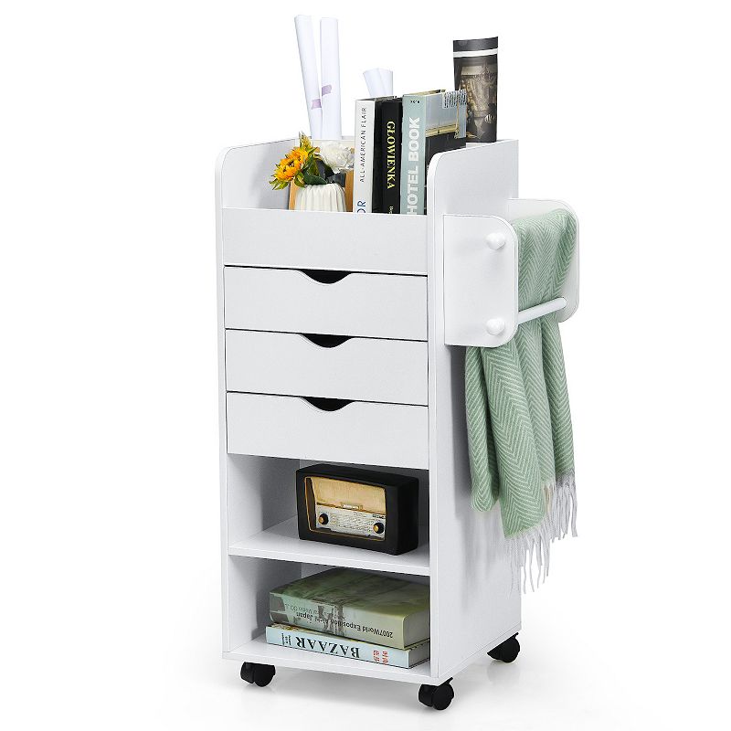 Wooden Utility Rolling Craft Storage Cart With Lockable Casters-white