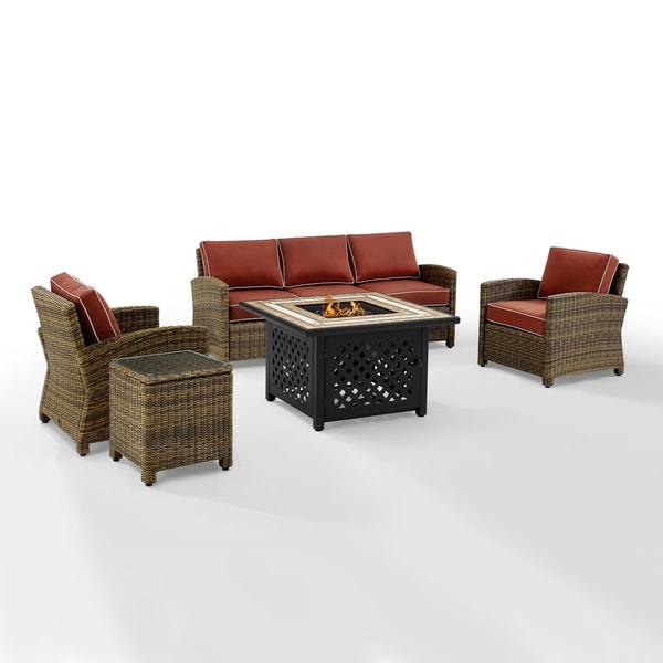 Crosley Bradenton 5Piece Outdoor Wicker Sofa Conversation Set With Sangria Cushions