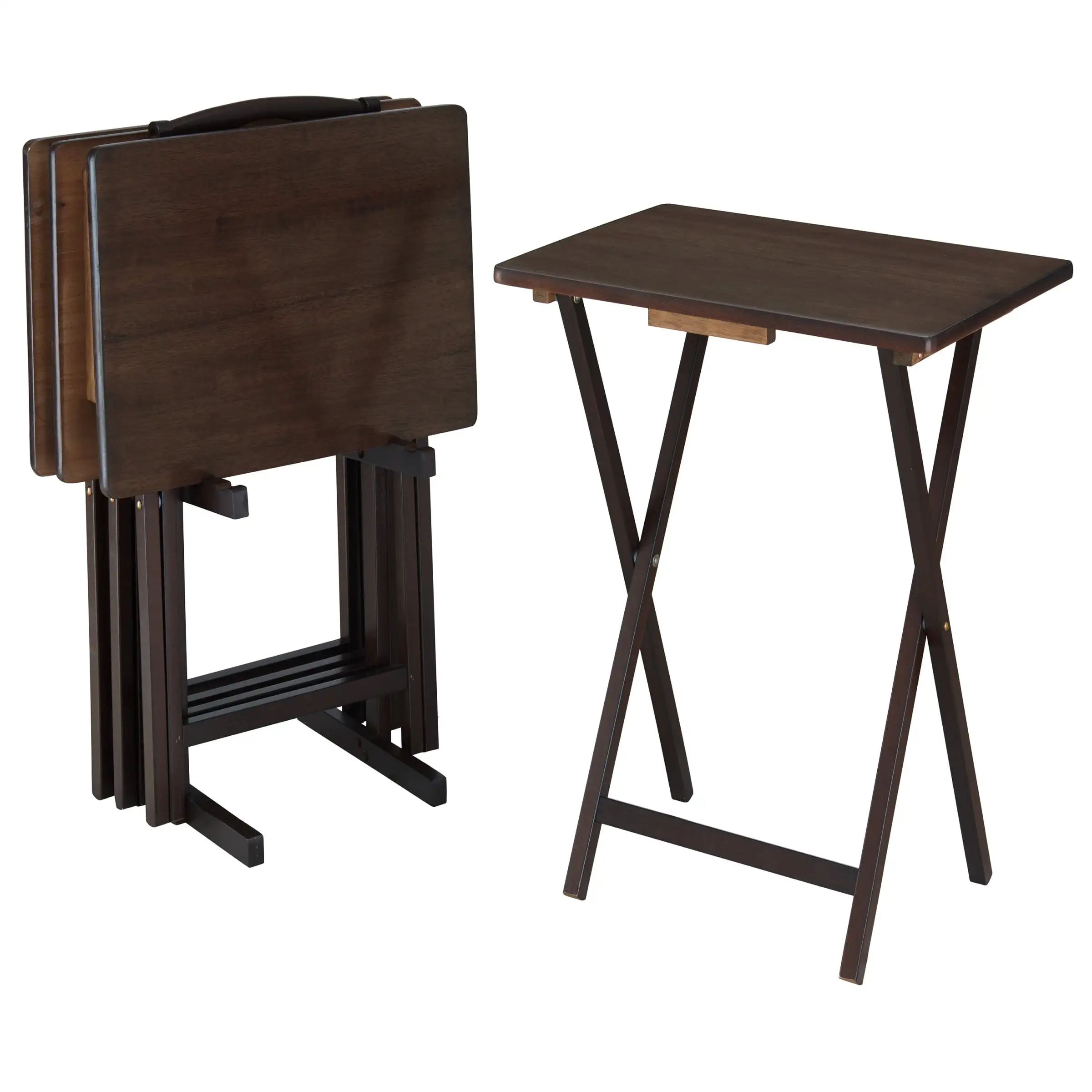 Mainstays Walnut 5-Piece Folding TV Tray Table Set, 19 x 15 x 26 Inch