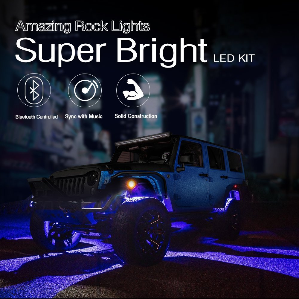 MICTUNING 4 Pods 2nd-Gen RGB LED Rock Light Neon Light with Bluetooth Controller Music Mode  Timing Function