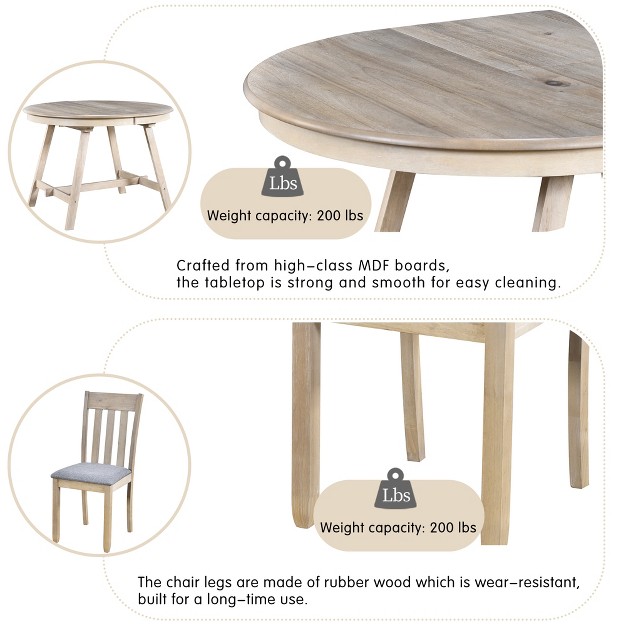 5 Pcs Round Wood Extendable Dining Table Set With 4 Dining Chairs modernluxe