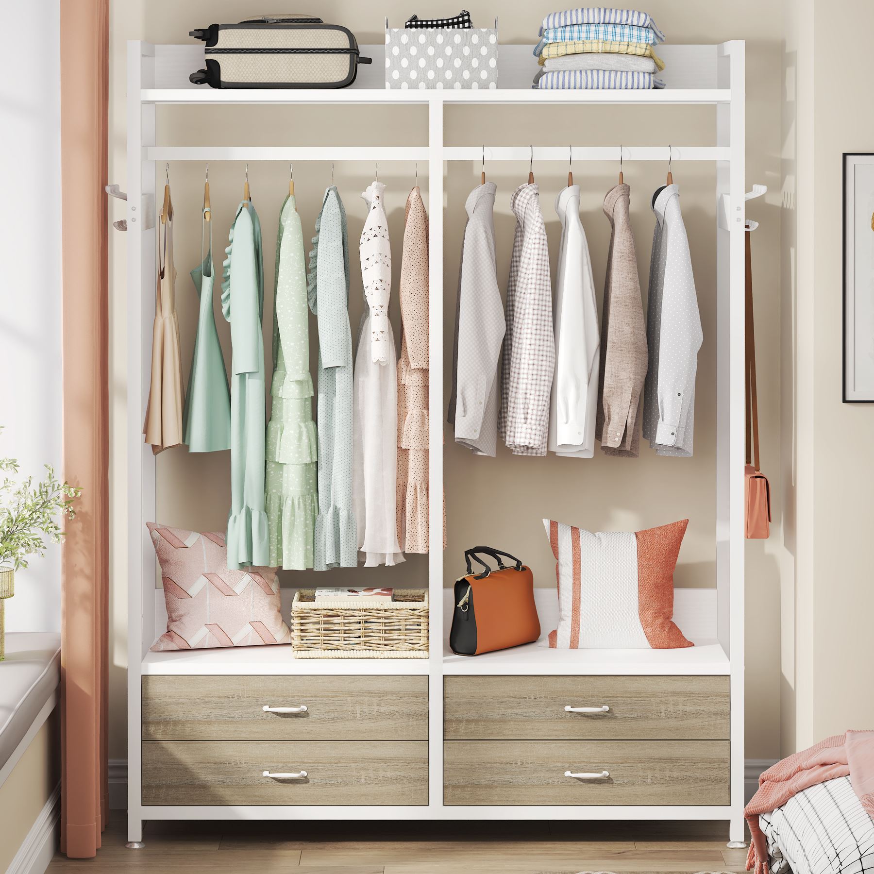 Freestanding Closet Organizer, Garment Rack with Drawers & Shelves