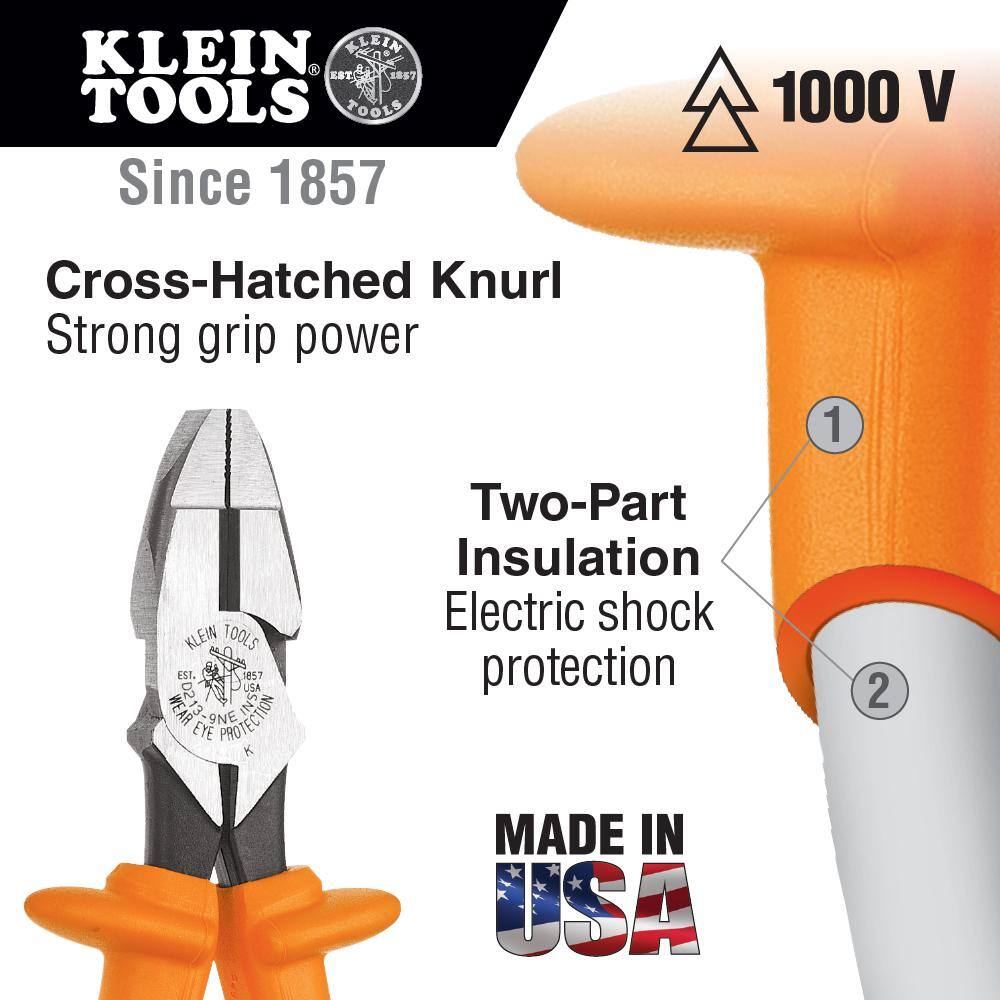 Klein Tools 9 in. Insulated High Leverage Side Cutting Pliers D213-9NE-INS