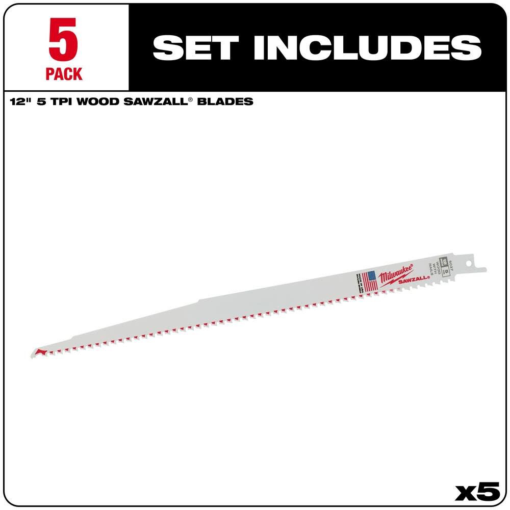 MW 12 in. 5 TPI SAWZALL Blades 5PK 48-00-5037 from MW