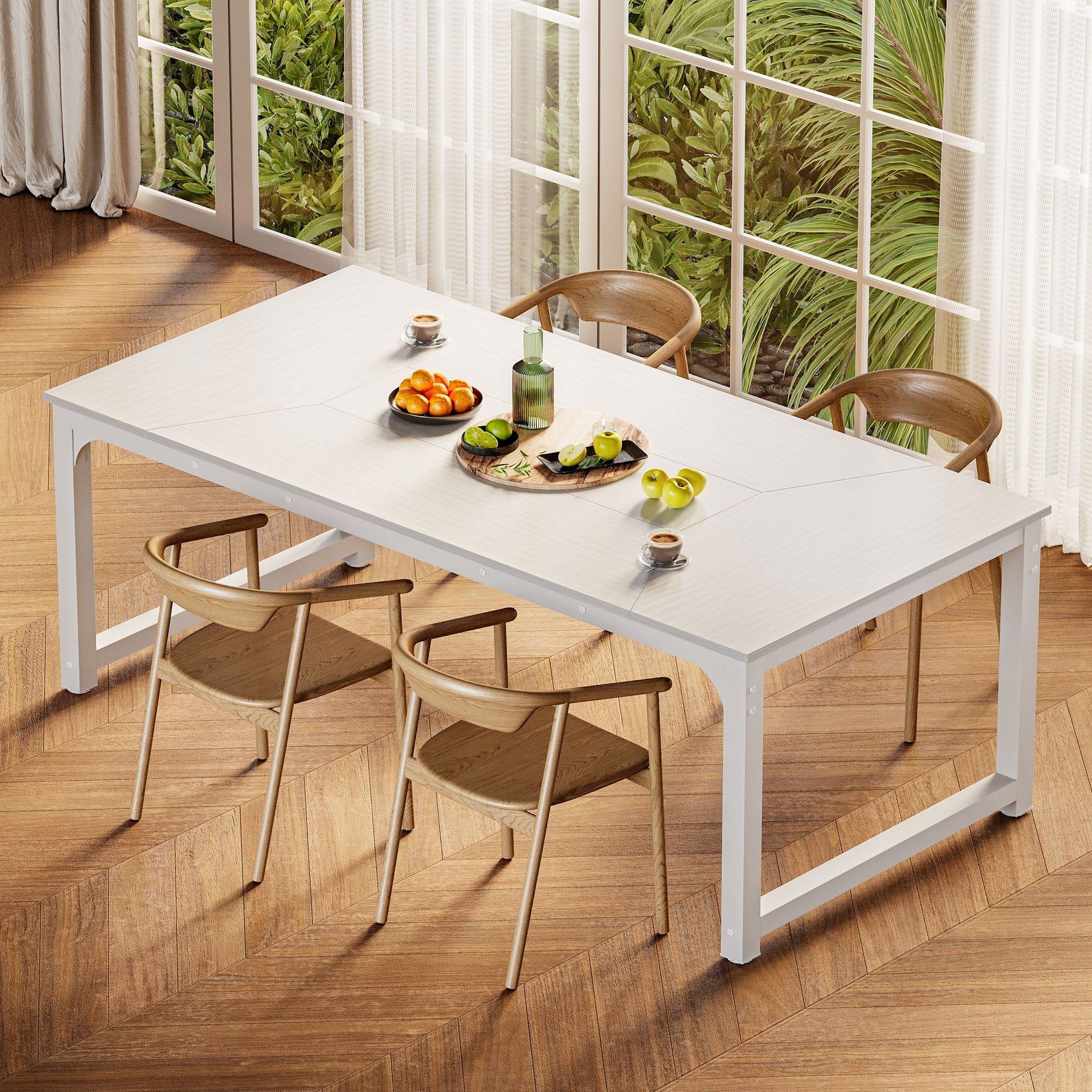 Dining Table for 6-8 Person, Industrial Kitchen Table with Metal Frame