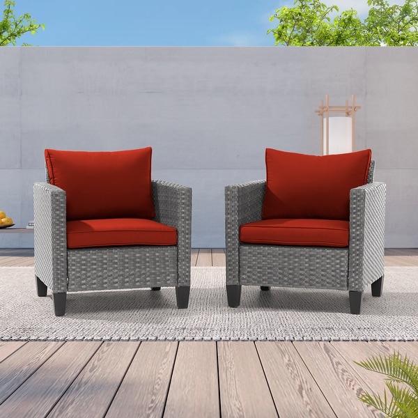 LIVOOSUN 2Pcs Outdoor Seating Sets Patio Grey Rattan Furniture Chair