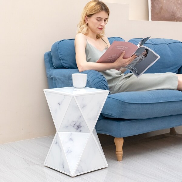 Classical Geometry End Table Marble Modern，luxury Marble Textured Glass and Mdf Frame，end Table