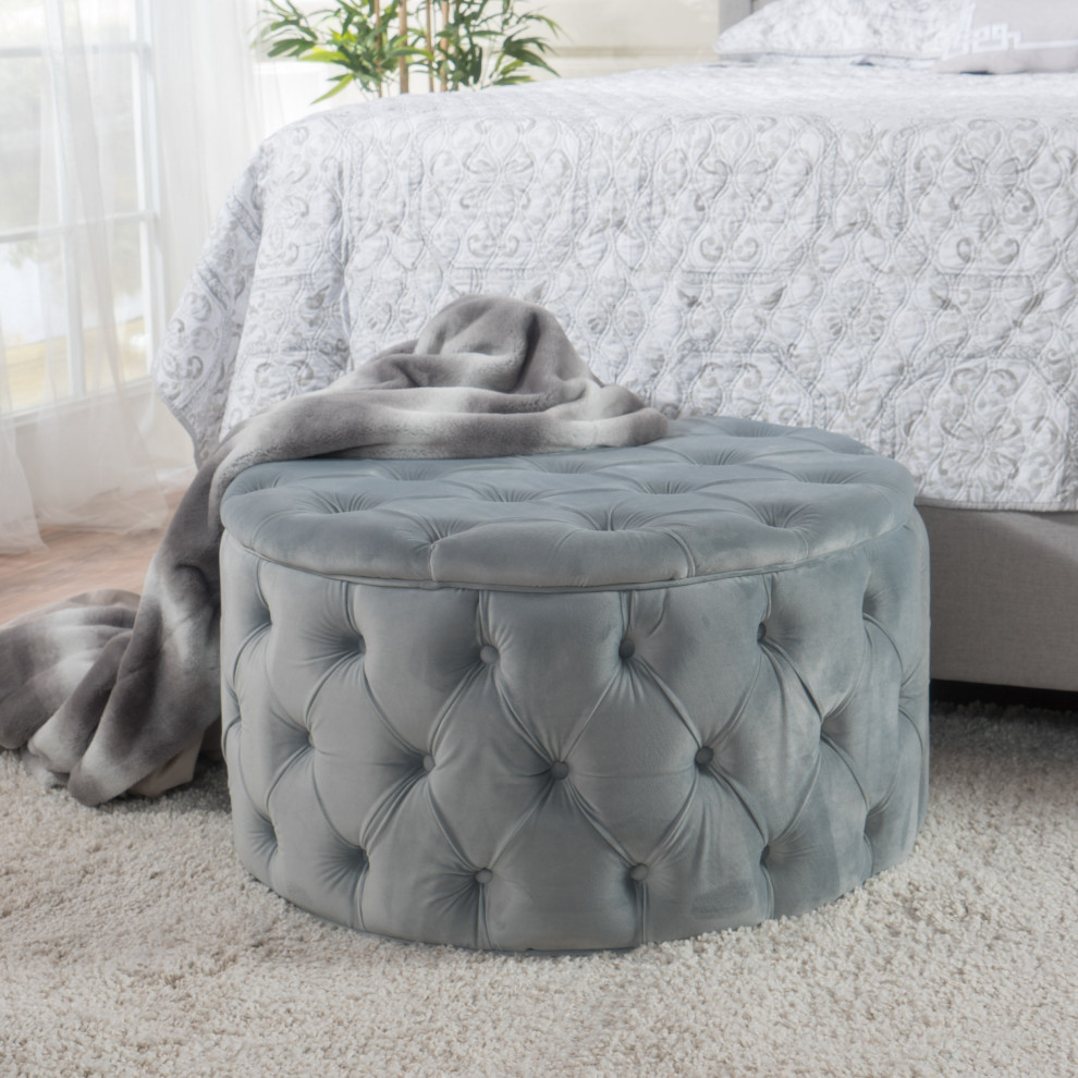 GDF Studio Maelyn Modern Glam Tufted Velvet Round Ottoman   Transitional   Footstools And Ottomans   by GDFStudio  Houzz