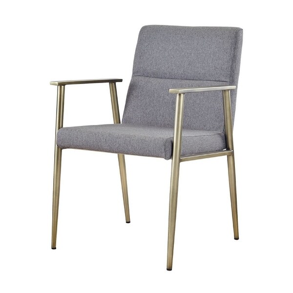 Cid 24 Inch Modern Dining Chair， Armrest， Fabric Cushion Seat， Metal， Gray