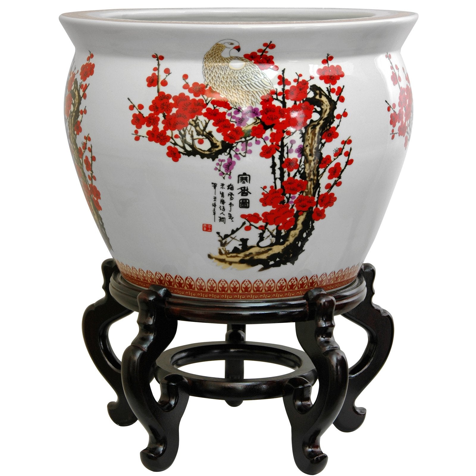 Oriental Furniture Cherry Blossom Porcelain Fishbowl Planter