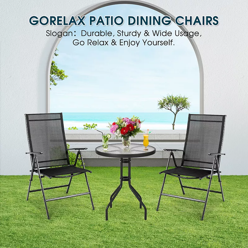 Set of 2 Adjustable Portable Patio Folding Dining Chair Recliners-Black