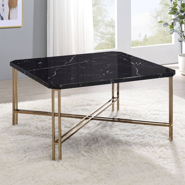 Daxton Faux Marble Square Cocktail Table Black gold Steve Silver Co