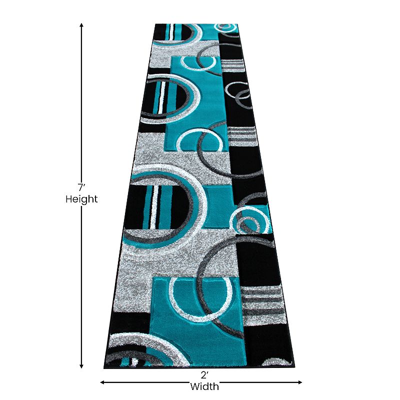 Masada Rugs Masada Rugs Sophia Collection 2'x7' Hand Sculpted Modern Contemporary Area Rug in Turquoise， Gray， White and Black