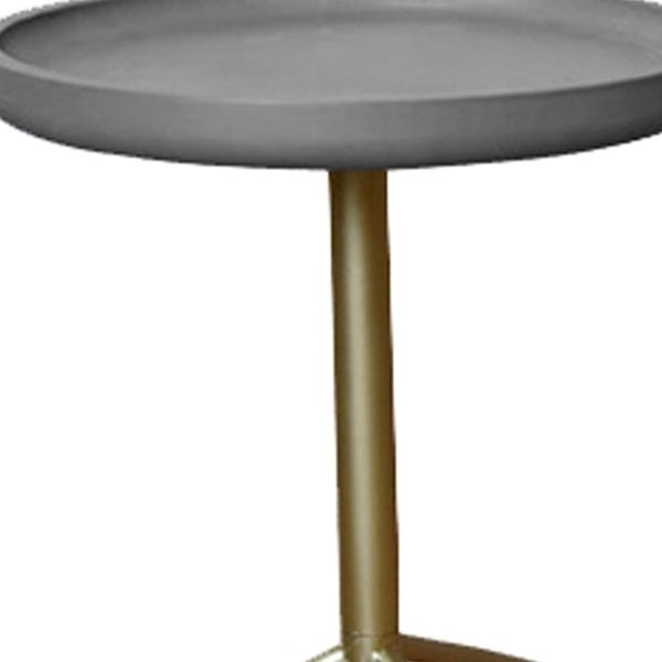 Round Wooden Side Table with Tripod Base， Small， Gold and Gray