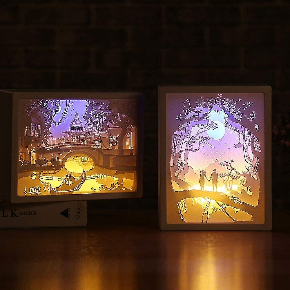 Creative Papercut Light Boxes，3d Led Shadow Paintings Lamp Mood Night Light For Kids And Adults Birt