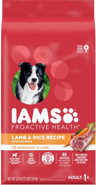 Iams Proactive Health Minichunks Lamb and Rice Recipe Adult Dry Dog Food， 3.3-lb bag