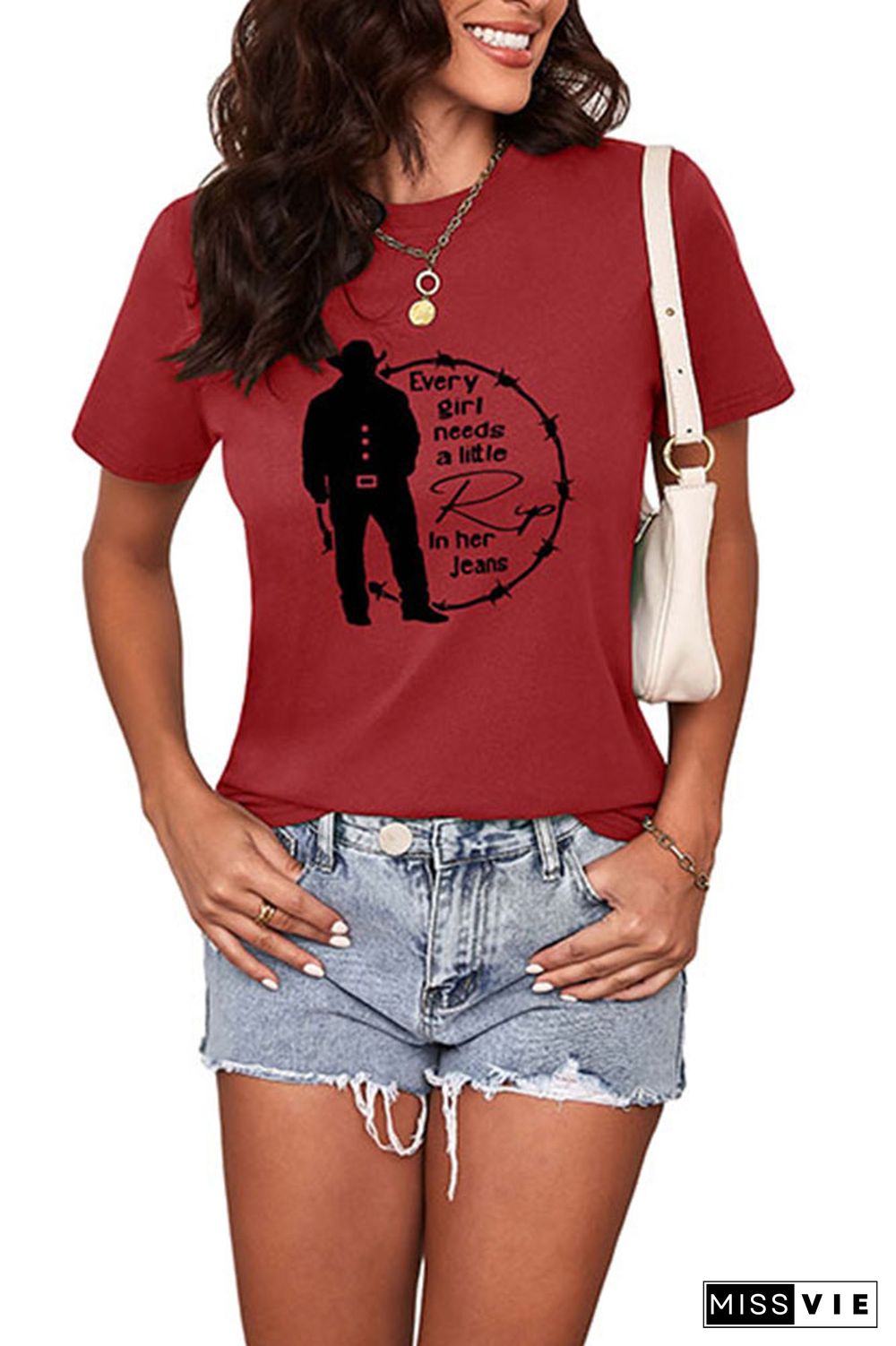 Every Woman Needs a Little Rip in their Jeans Graphic Printed Short Sleeve T Shirt Wholesale