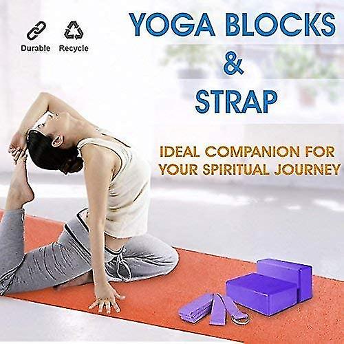 2pcs Yoga Blocks And Strap Set High Density Foam Yoga Bricks Support Deepen For Yoga Pilates