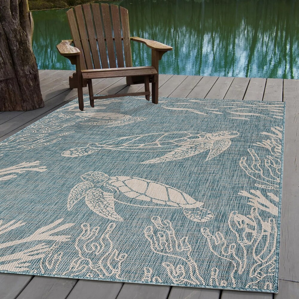 LR Home Seaside Tropical Turtle Reef Indoor Outdoor Rug