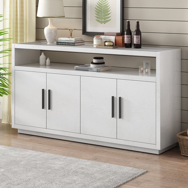 Wooden Adjustable Storage Cabinet Sideboard with Glass top