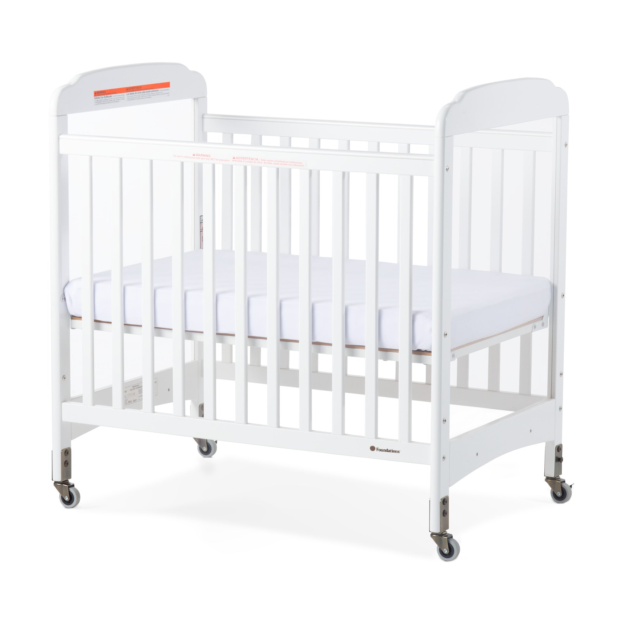 Foundations Next Gen Serenity Clearview Compact Portable Mini Crib with Mattress, White