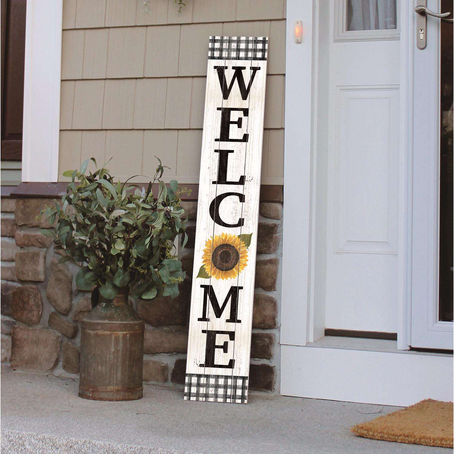 My Word! Black/White Wood 46.5 in. H Welcome - Sunflower Porch Sign