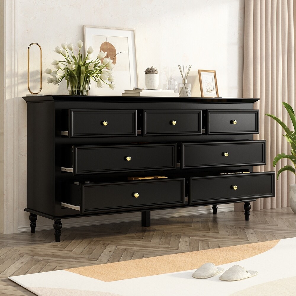 7 Drawer Double Dresser Chest Dresser Sideboard Lacquer For Bedroom