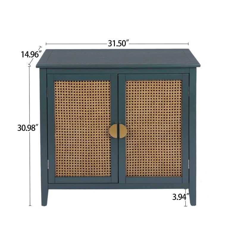 2 Door Natural Rattan Cabinet Buffet Sideboard with Metal Semi Circular Suitable for Bedroom  Living Room  Study