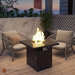 Mondawe 28 in. 50000 BTU Brown Frame Square Metal Outdoor Propane Gas Fire Pit Table with Fire Glass for Patio Balcony MO-08111BR