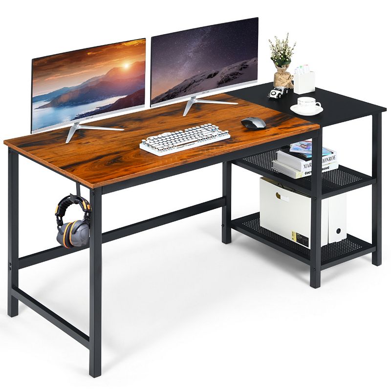 59 Inch Home Office Computer Desk with Removable Storage Shelves