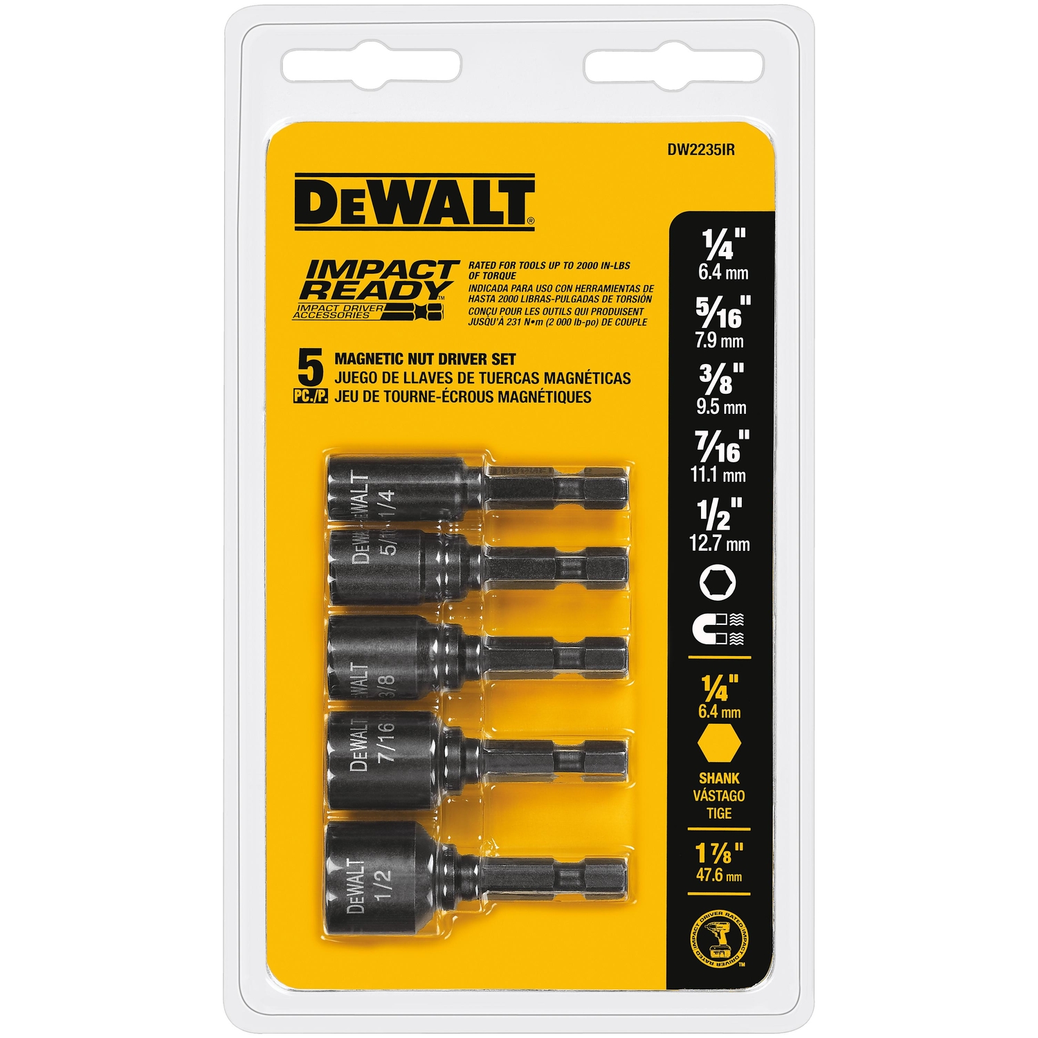 DW Impact Ready Multi Size in. X 1-7/8 in. L Black Oxide Nut Setter Set 5 pc