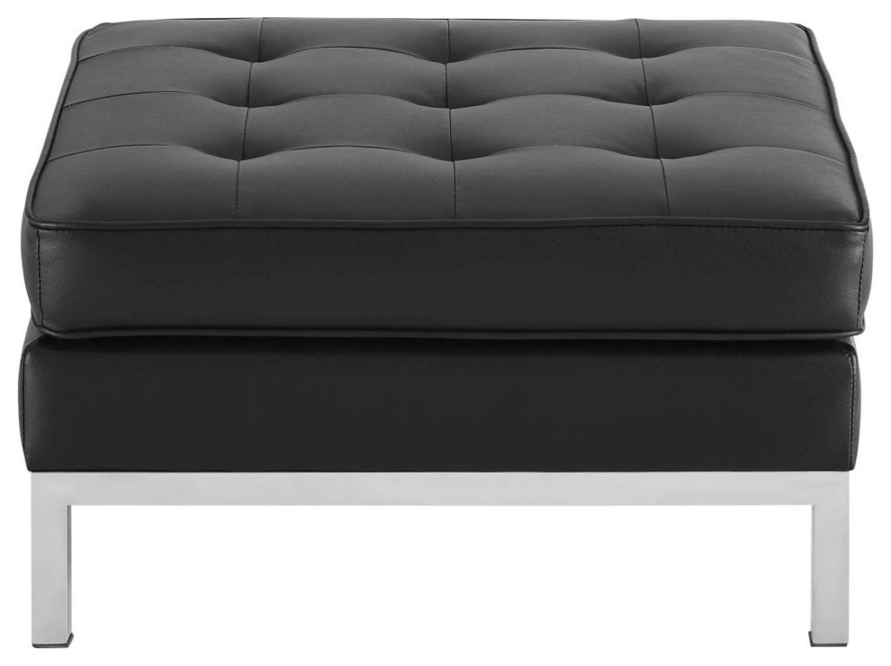 Fiona Black Silver Tufted Upholstered Faux Leather Ottoman   Contemporary   Footstools And Ottomans   by V.S.D Furniture  Houzz