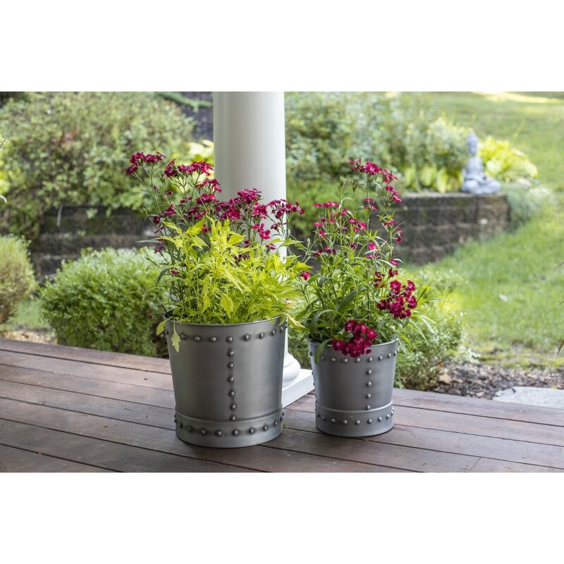 Unique Large Riveted Bronze Planter Set of 2 for Outdoor or Indoor Use  Garden  Deck  and Patio